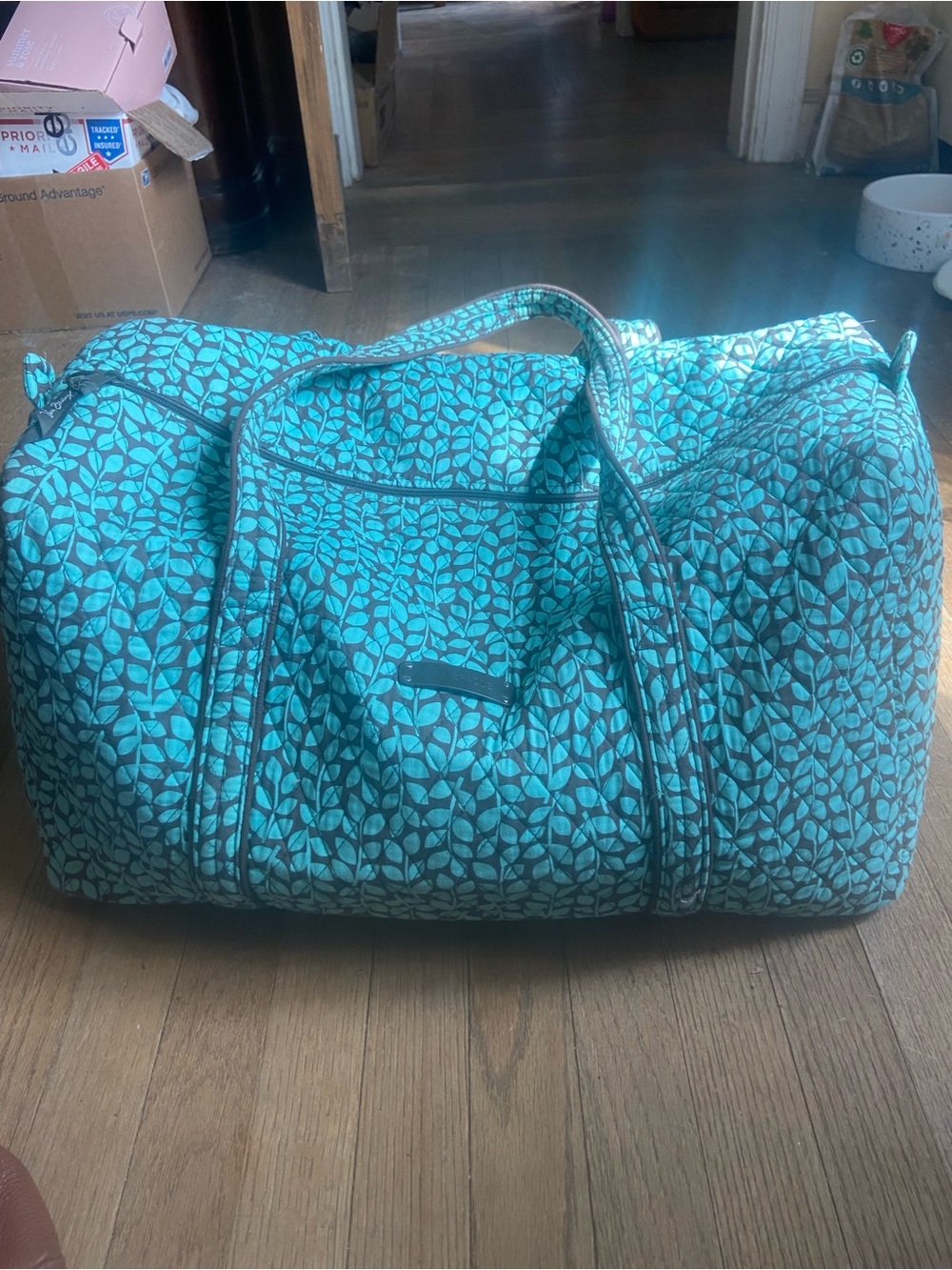 Vera Bradley Teal Leaf-Print Quilted Travel Duffel